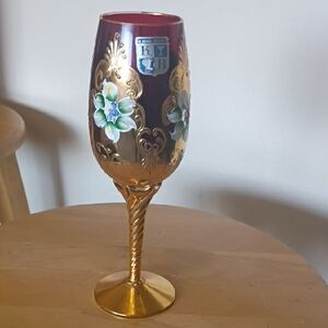 Murano Red and Gold Floral Twisted-Stem Goblet